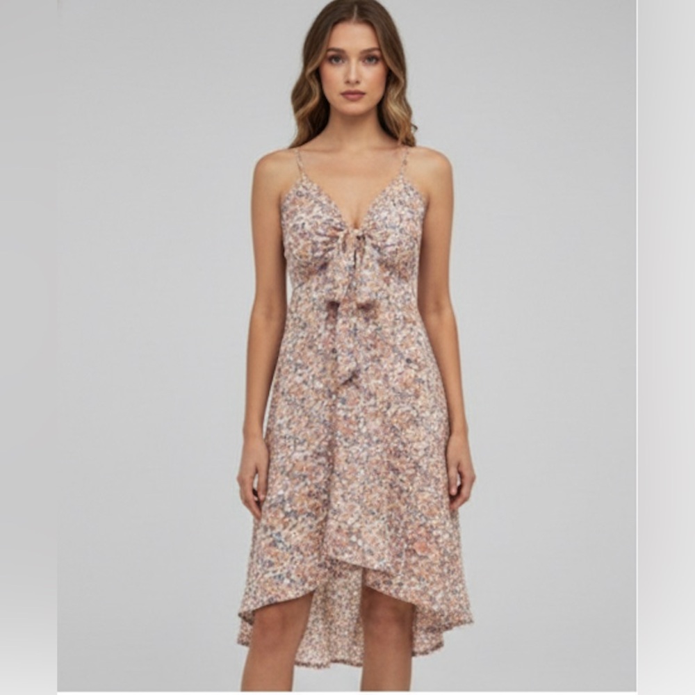 Floral Asymmetrical Hem Spaghetti Strap Midi Dress